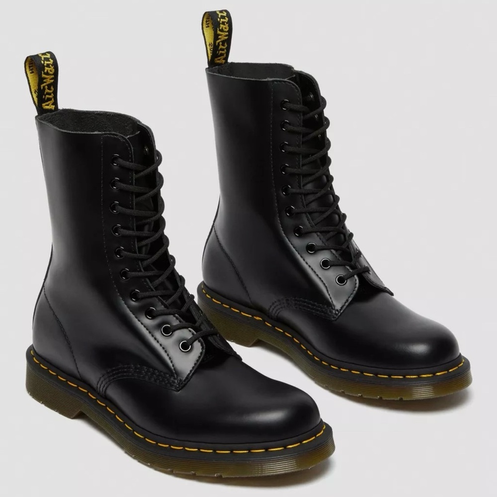 Dr. Martens 1490 Smooth Black Leather Mid Calf Boots